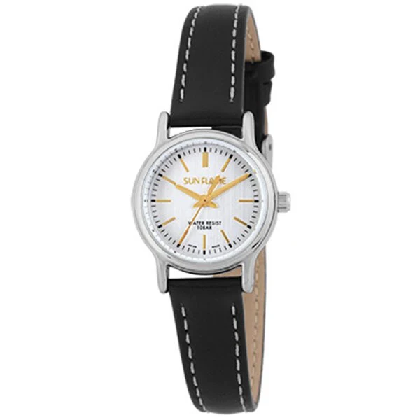Sun Flame MJL-FA03-BK Elegant Design Water Resistant Quartz Movement Durable Leather Strap