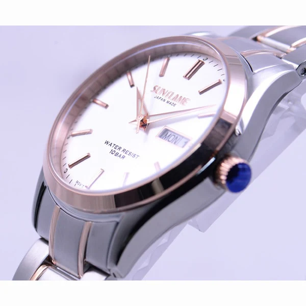Sun Flame MJZ002-PG Elegant Men's Watch with Day-Date Function Stainless Steel Band Water Resistant