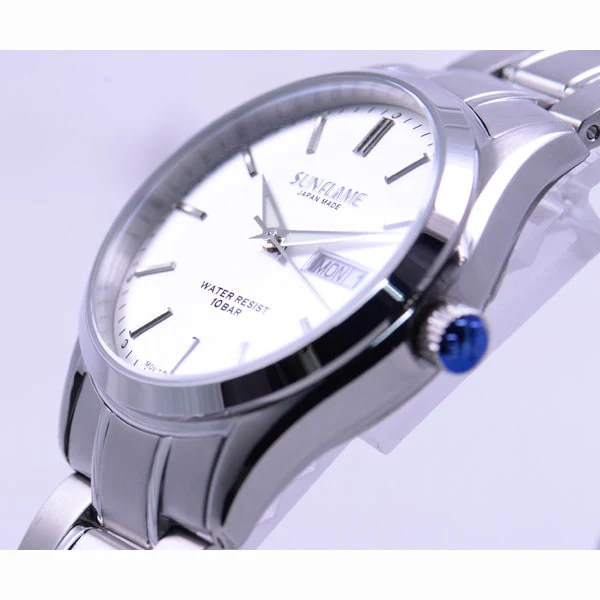Sun Flame MJZ002-S Elegant Men's Watch Water Resistant Stainless Steel Band Date Display Classic Design