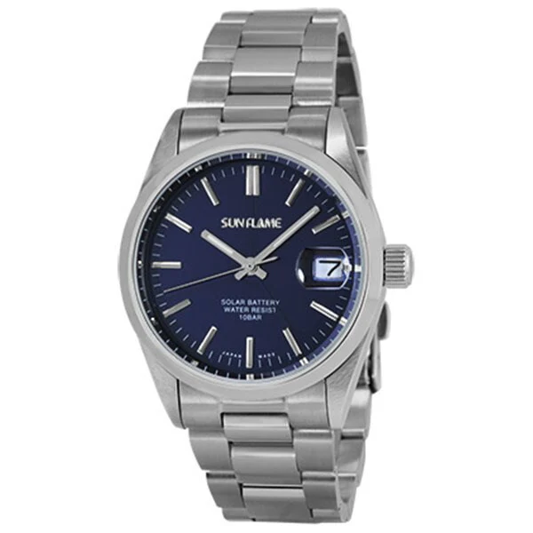 Sun Flame MJZ005-BL Eco-Friendly Solar Power Elegant Design Water Resistant Stylish Timepiece