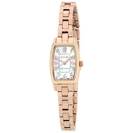 Sun Flame MJZ007-PGW Elegant Solar-Powered Ladies Metal Bracelet Watch Stylish Design Water Resistant Lightweight