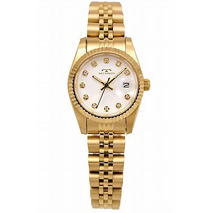 Technos T6929SGW Women's Metal Band Gold Elegant Design Water Resistant 1-Year Warranty Stylish Timepiece