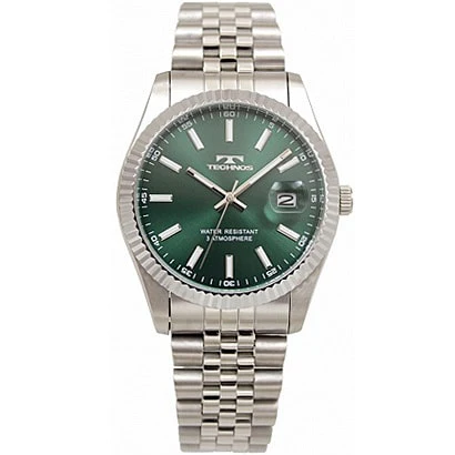 Technos T6C10SM Green Dial Stainless Steel Case Water Resistant 1-Year Warranty Elegant Design