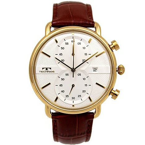 Technos T6C26GS Men's Brown Leather Band Genuine Product 1-Year Warranty Stylish Design Water Resistant