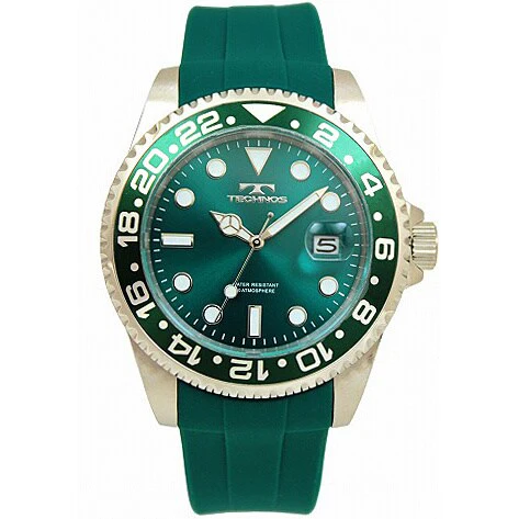 Technos T6C28MM Men's Silicone Band Green Waterproof Stylish Design 1-Year Warranty