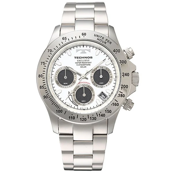 Technos TE4001SW Stainless Steel Men's Watch White Dial Water Resistant 1 Year Warranty Elegant Design