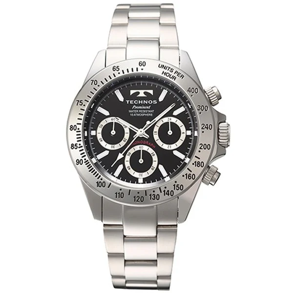 Technos TP0403SB Stainless Steel Men's Watch Black Dial Water Resistant 1-Year Warranty Elegant Design