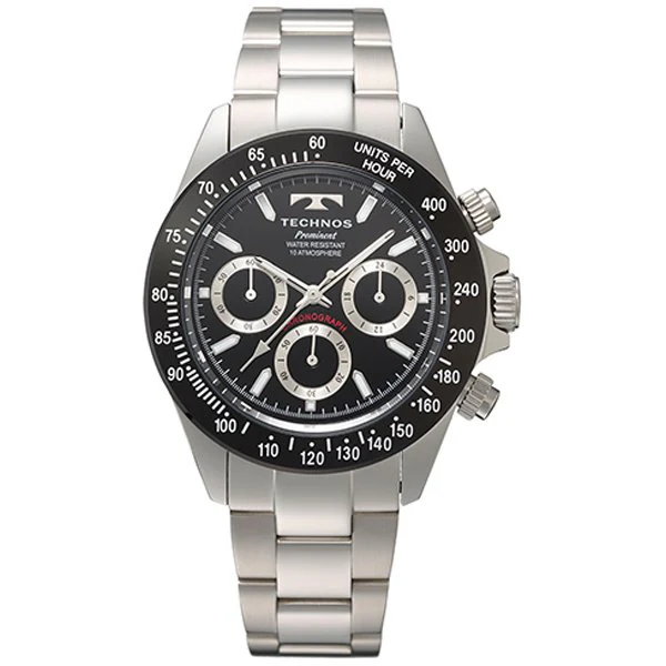 Technos TP0403TB Stainless Steel Men's Watch Black Dial Water Resistant 1-Year Warranty Elegant Design