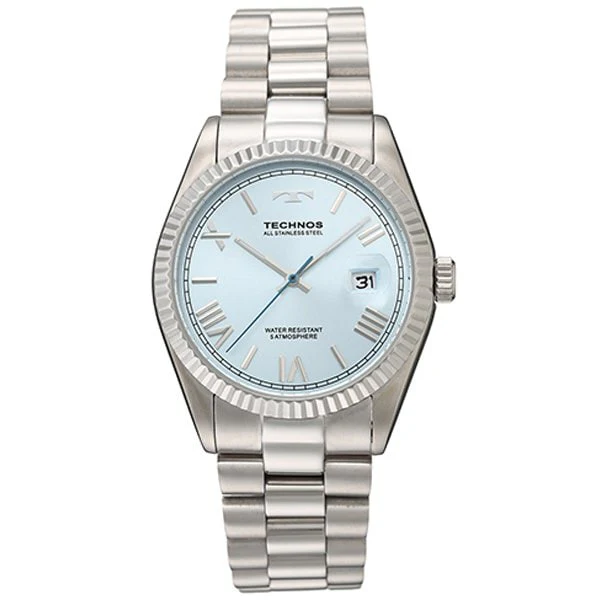 Technos TSM921SI All Stainless Steel Ice Blue Men's Watch Water Resistant 1 Year Warranty Stylish Design