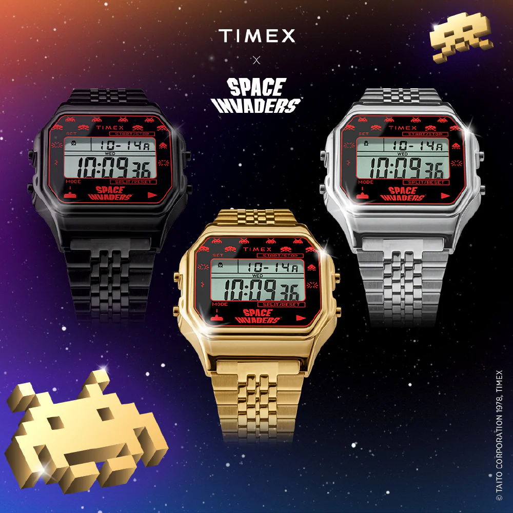 TIMEX TW2V30100 Space Invaders Collaboration Retro Digital Watch Water Resistant Gold Finish 1-Year Warranty - Image 3