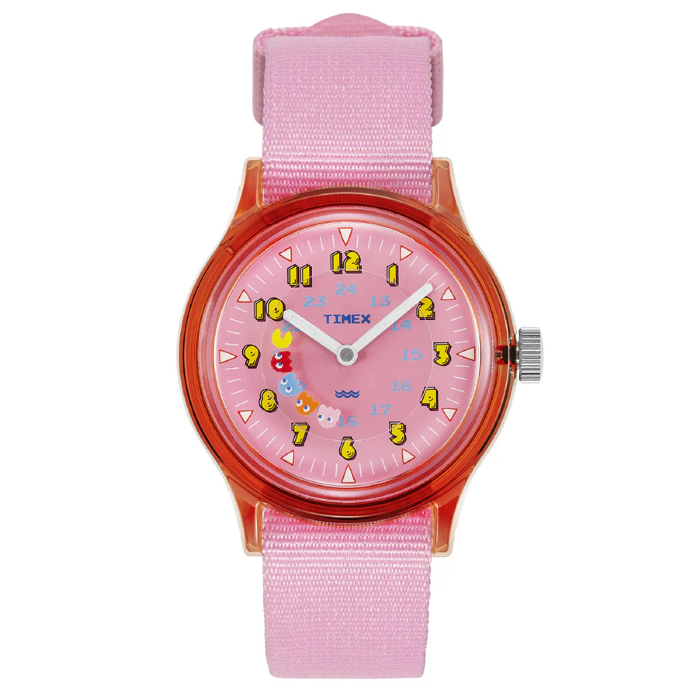 TIMEX TW2V93900 Pac Man Camper 1-Year Warranty Pink Water Resistant Retro Design Stylish Casual Watch