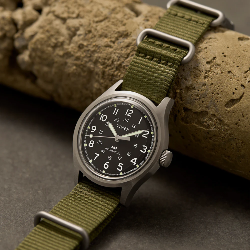 TIMEX TW2Y07900 MK1 Handwind 1-Year Warranty Black Dial Durable Khaki Green Strap Classic Design - Image 6