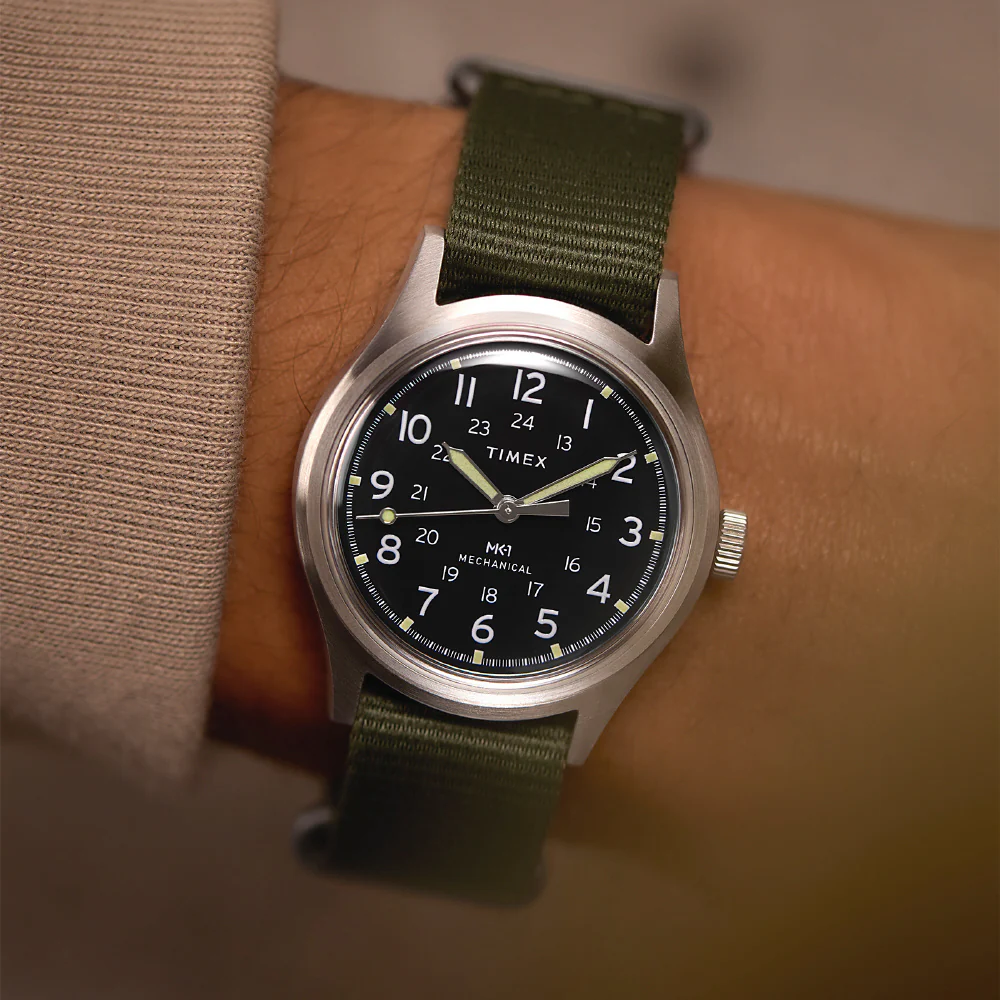 TIMEX TW2Y07900 MK1 Handwind 1-Year Warranty Black Dial Durable Khaki Green Strap Classic Design - Image 7
