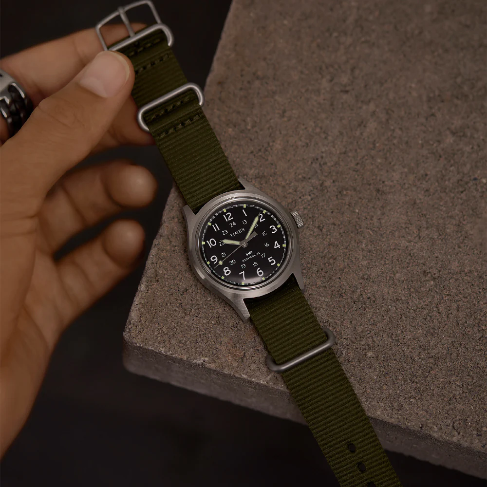 TIMEX TW2Y07900 MK1 Handwind 1-Year Warranty Black Dial Durable Khaki Green Strap Classic Design - Image 8