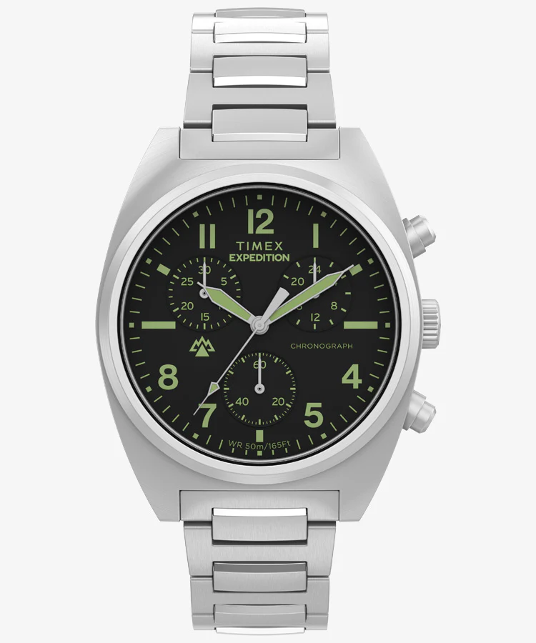 TIMEX TW2Y61200 Expedition Capstone Chrono 1-Year Warranty Black/Silver Durable Design Water Resistant Chronograph