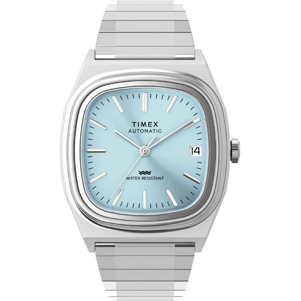 TIMEX TW2Y66700 1983 E-Line Automatic Light Blue Stainless Steel Case Water Resistant 1-Year Warranty