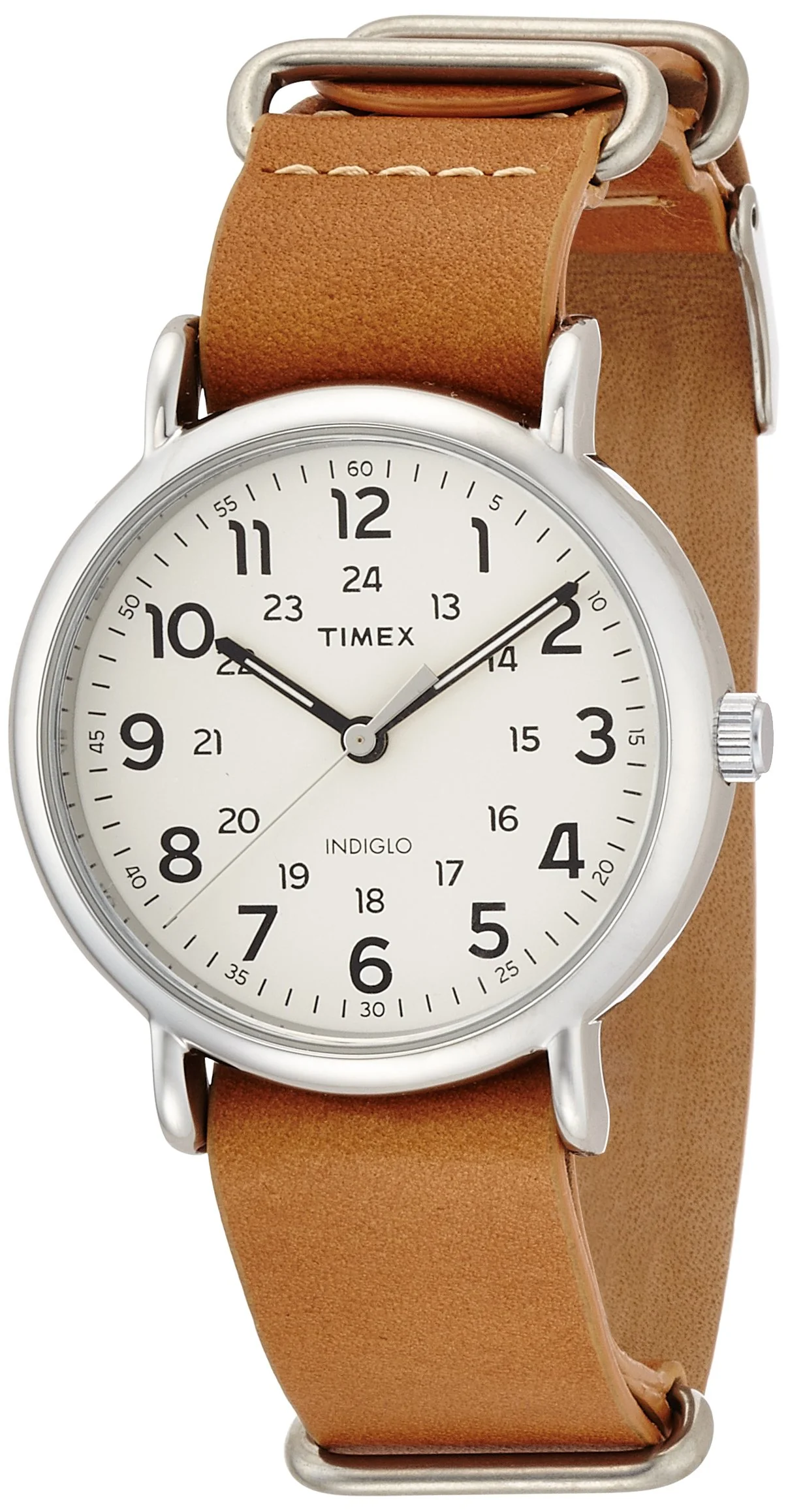 TIMEX Weekender T2P492 Cream Dial Leather Band Watch