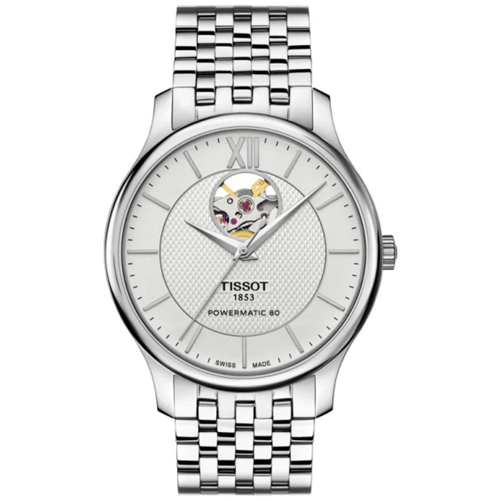 TISSOT T0639071103800 Tradition Powermatic 80 Open Heart Automatic Movement Elegant Design Stainless Steel Case 80-Hour
