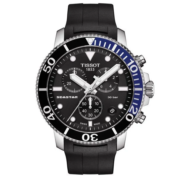TISSOT T1204171705102 Seastar 1000 Quartz Chronograph Men's Rubber Waterproof 2-Year Warranty