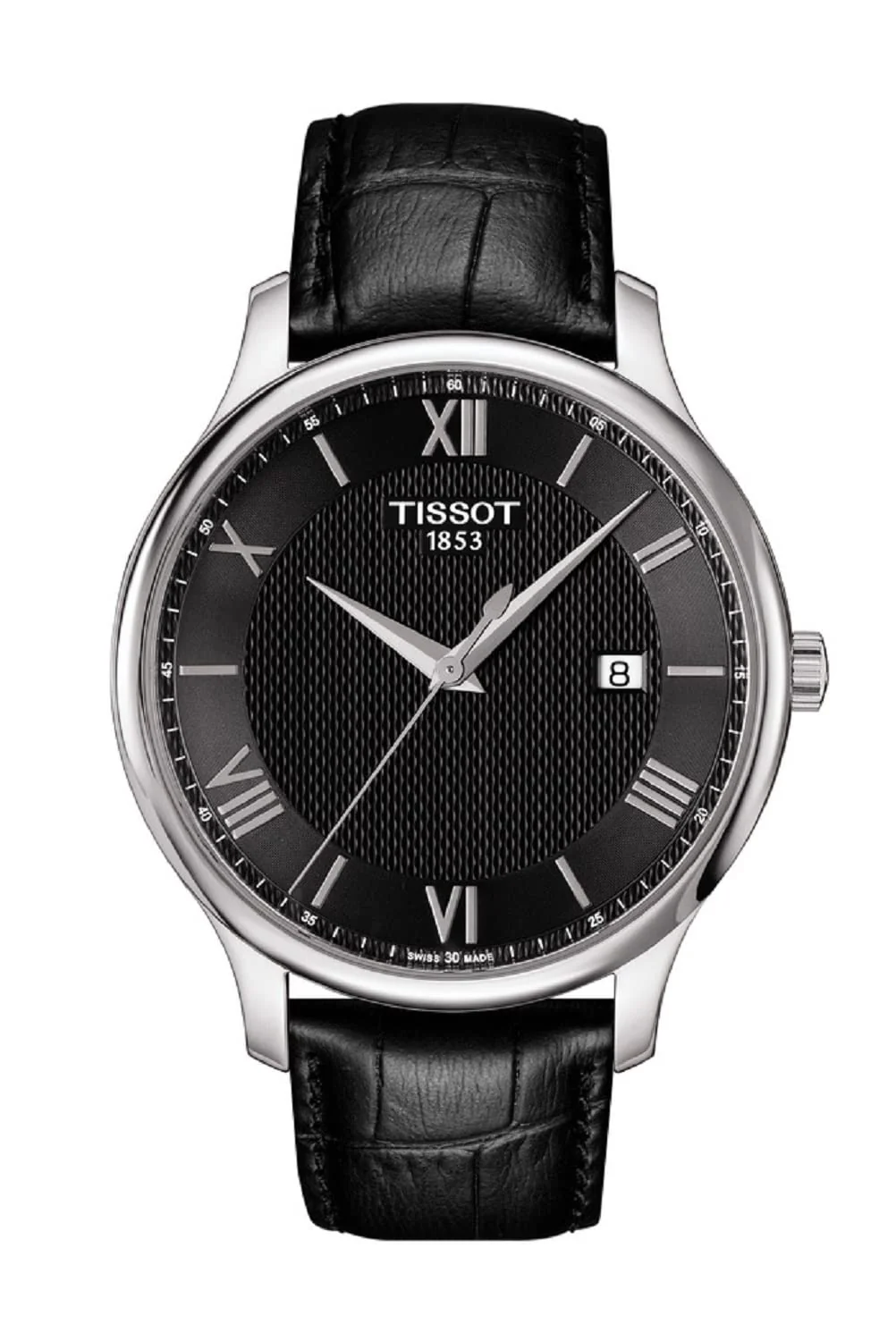 TISSOT Tradition T063.610.16.058.00 Black Dial Leather Strap Watch