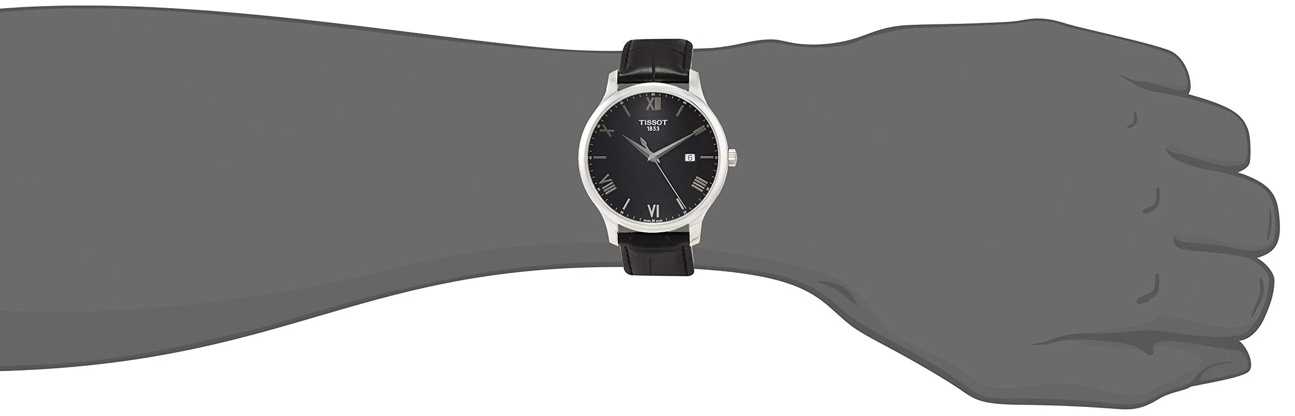 TISSOT Tradition T063.610.16.058.00 Black Dial Leather Strap Watch - Image 2