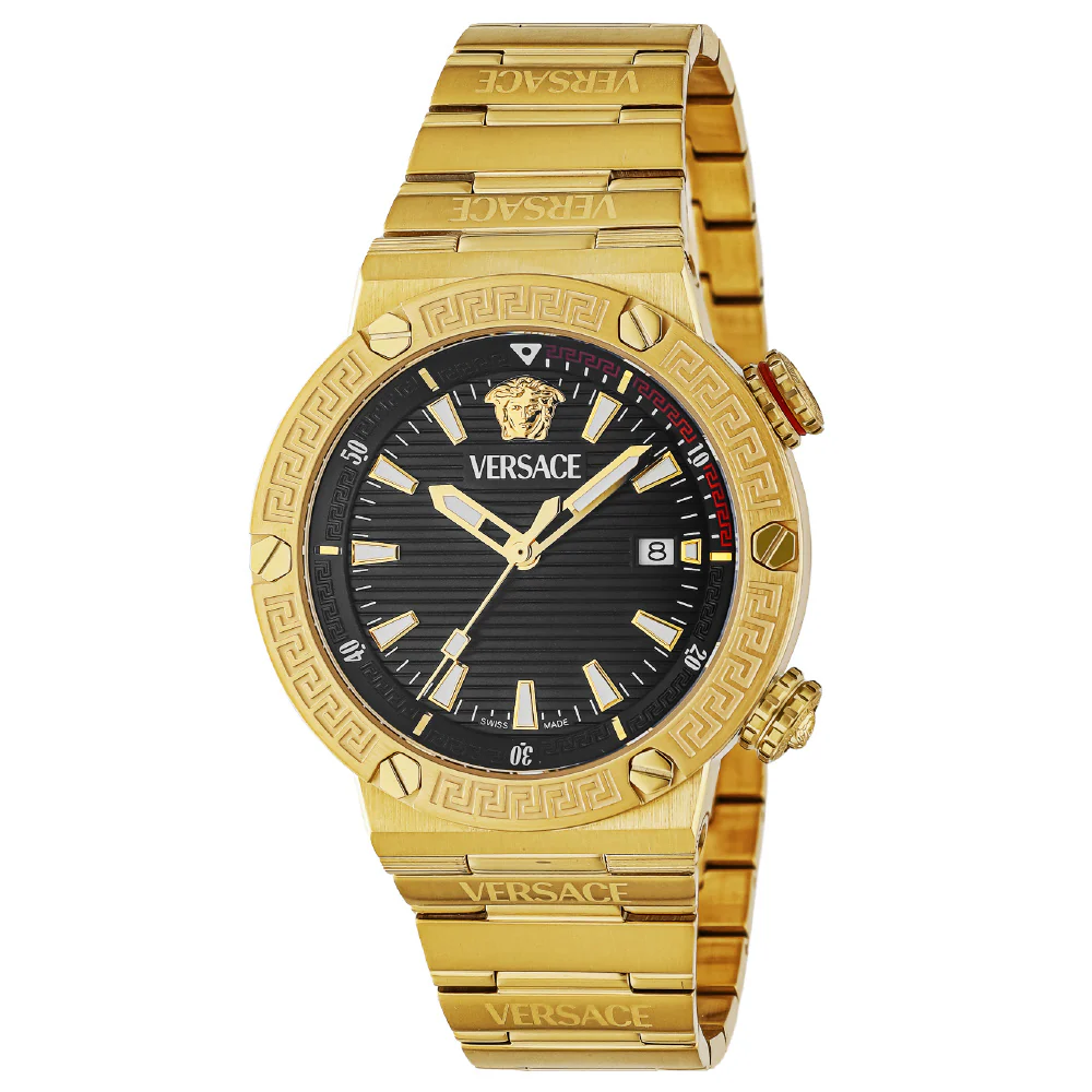 VE8G00624 Greca Logo Watch 2-Year Warranty Black Stainless Steel Water Resistant Elegant Design