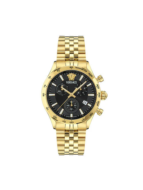 VERSACE VECFA0524 HELLENYIUM Black x Gold Watch with 2 Year Warranty, Stylish Design and Durable Build for Everyday Elegance