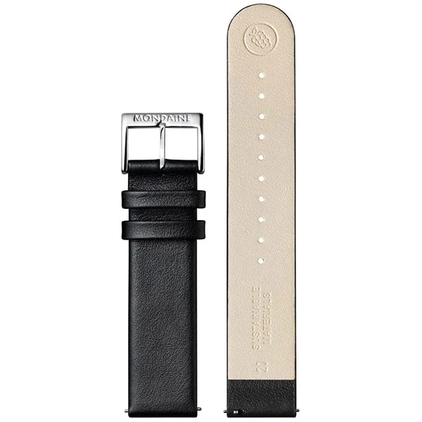 Watch Band FG16220 20mm Black Non-Stitched Durable Design Polished Buckle Compatible with Mondaine