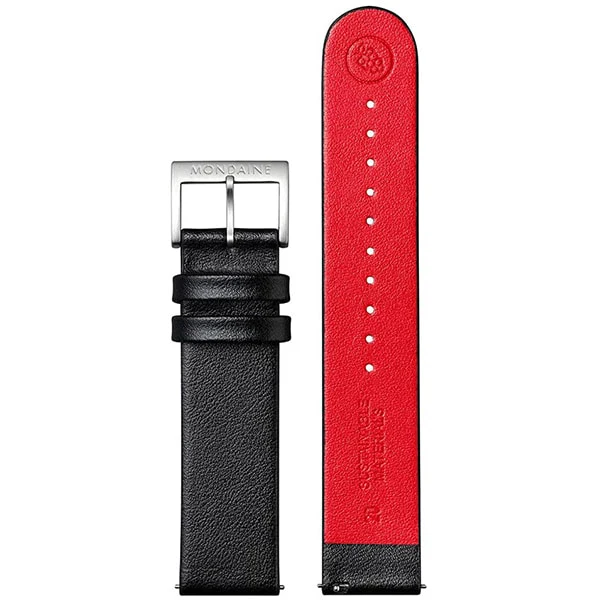 Watch Band FG3120 Stylish 20mm Black Watch Strap with Red Underlay Non-Stitched Matte Buckle