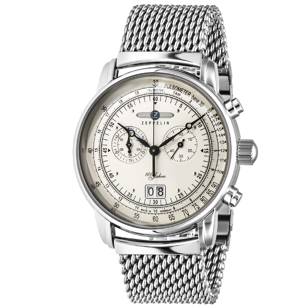 ZEPPELIN 7690-M1 100th Anniversary Series Silver Automatic Watch Water Resistant 2-Year Warranty Authentic Design